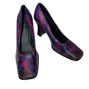 Bakers Leather Snakeskin Purple Black Block Heels 7